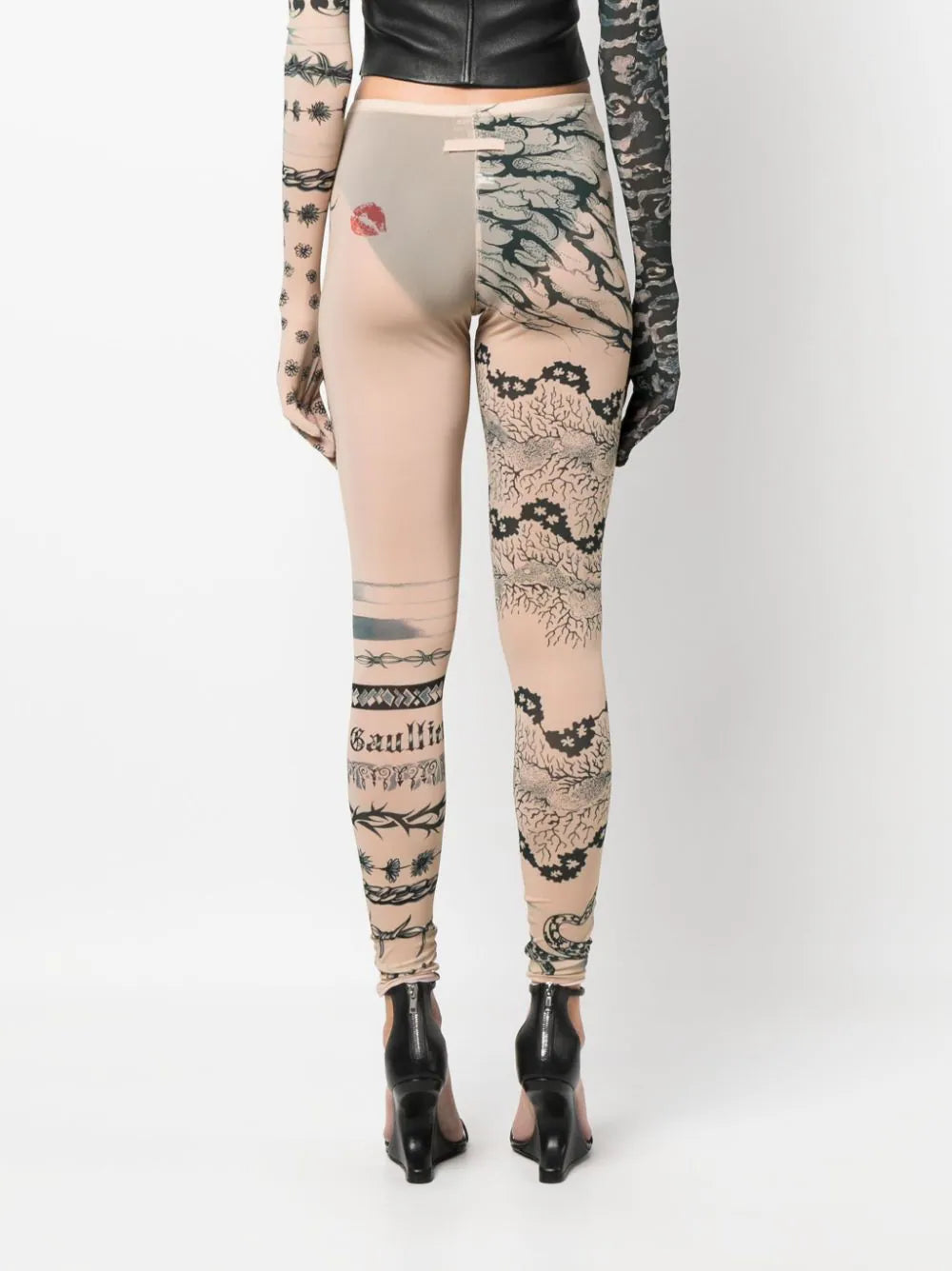 JEAN PAUL GAULTIER WOMEN Tattoo Printed Effect Leggings Nude/Grey/Black - MAISONDEFASHION.COM