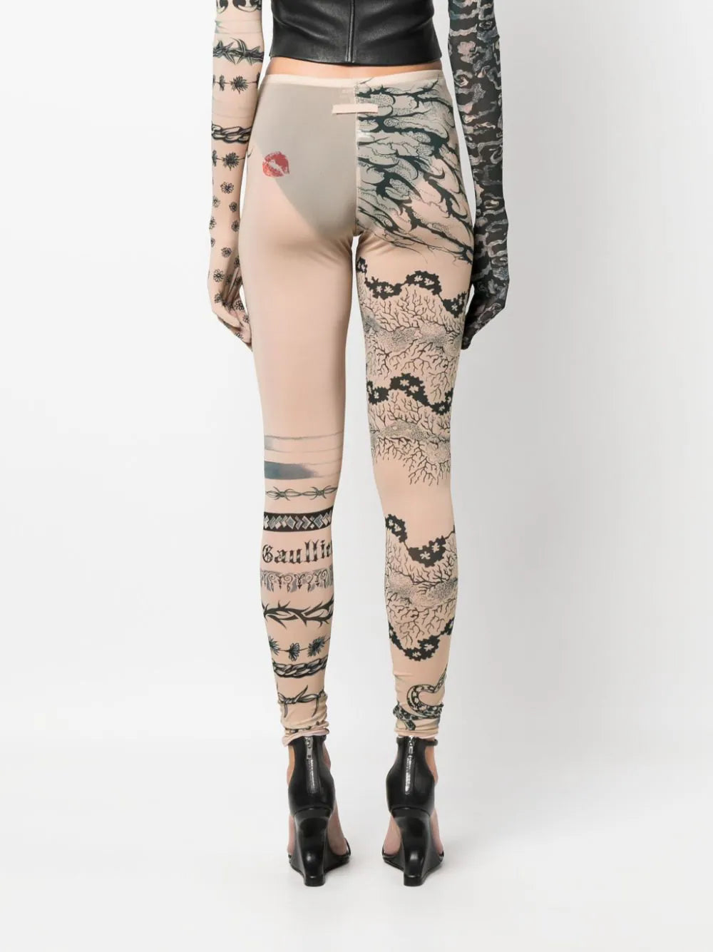 JEAN PAUL GAULTIER WOMEN Tattoo Printed Effect Leggings Nude/Grey