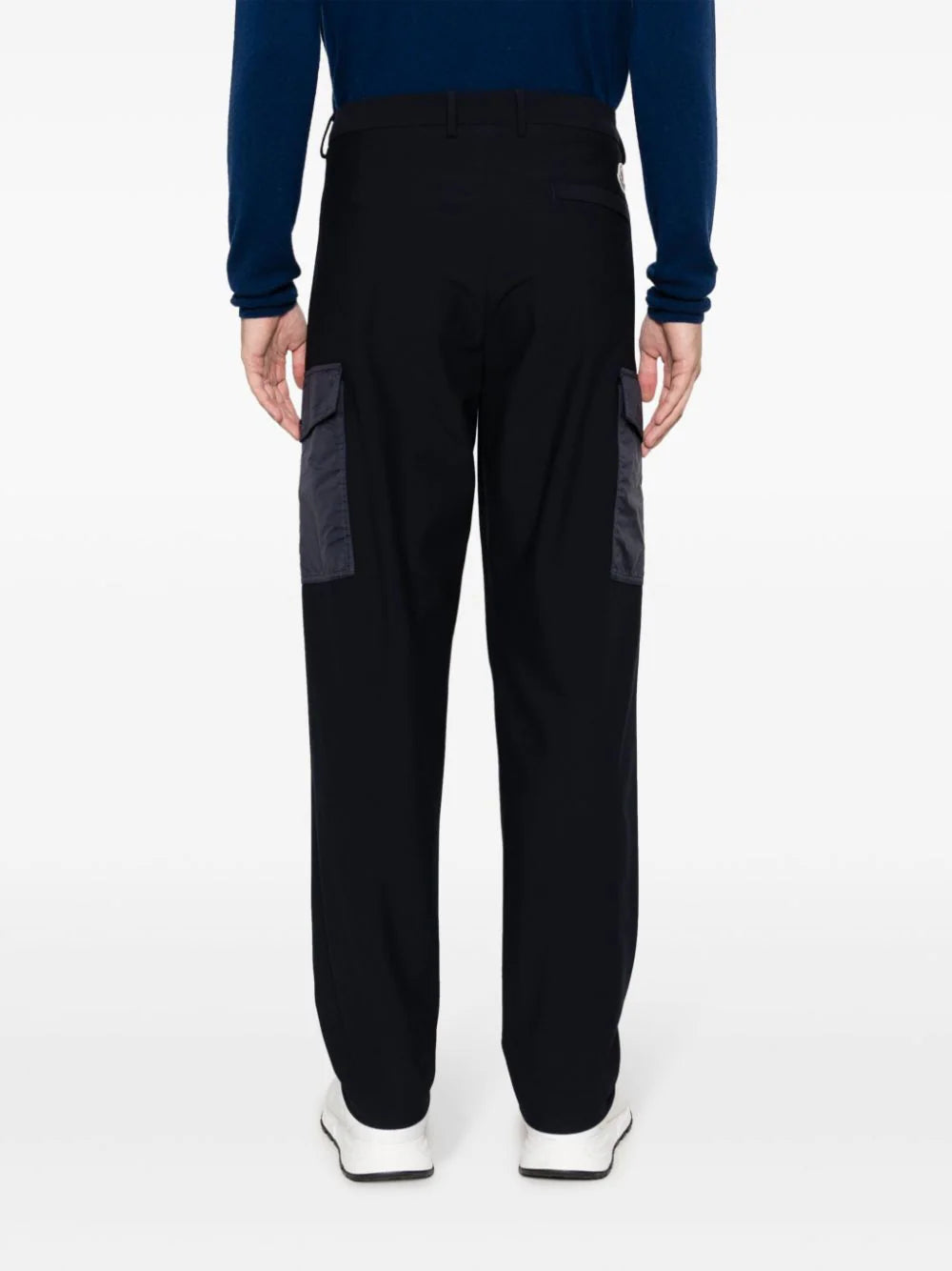 MONCLER MEN Jersey Felt Logo Patch Trousers Navy - MAISONDEFASHION.COM