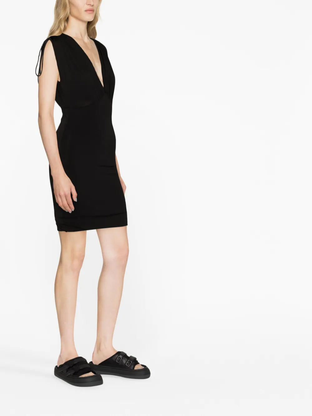 VERSACE WOMEN V Neck Sleeveless Mini Dress Black - MAISONDEFASHION.COM