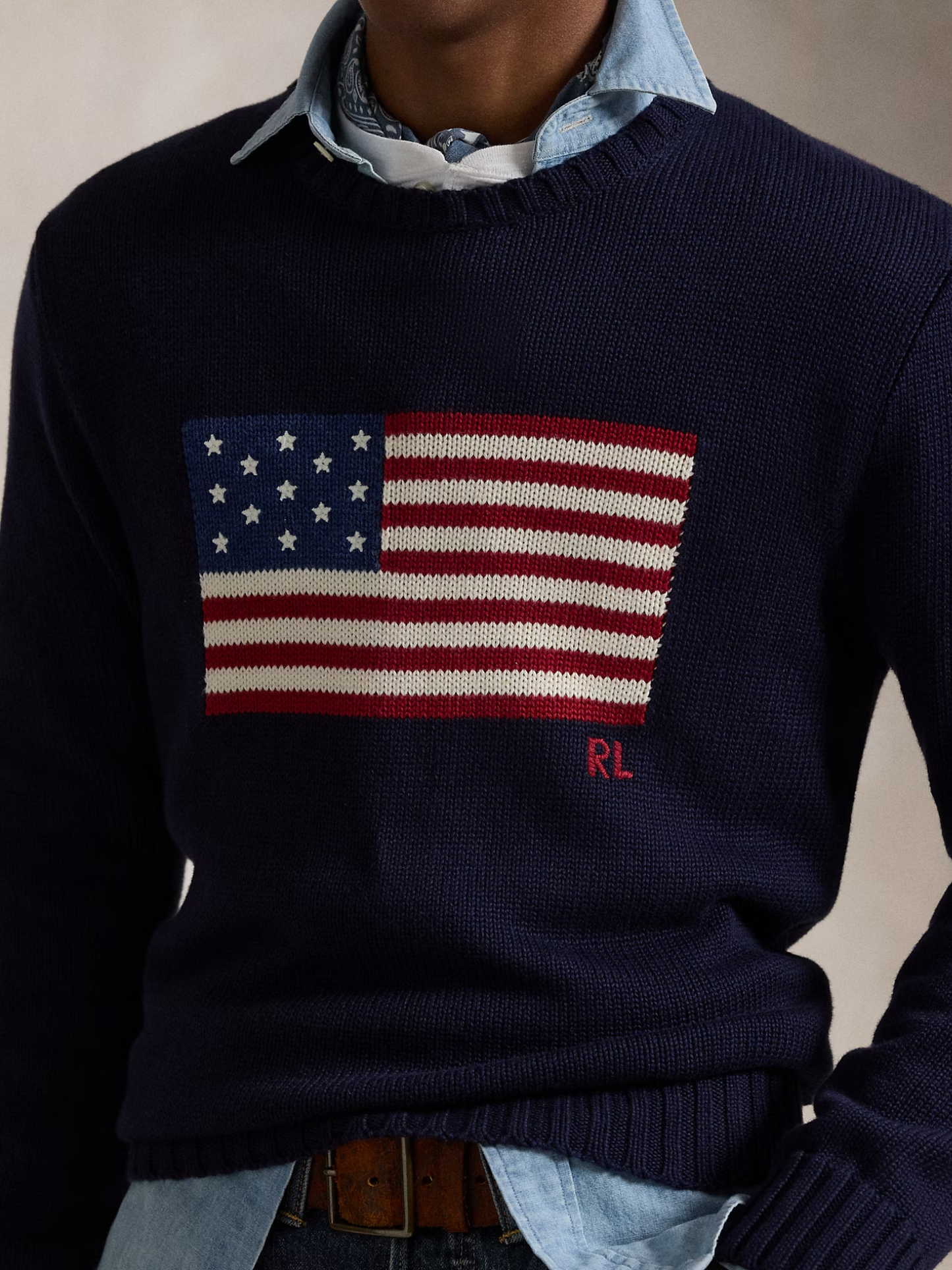 RALPH LAUREN Flag Cotton Crewneck Jumper Navy Blue - Main Image