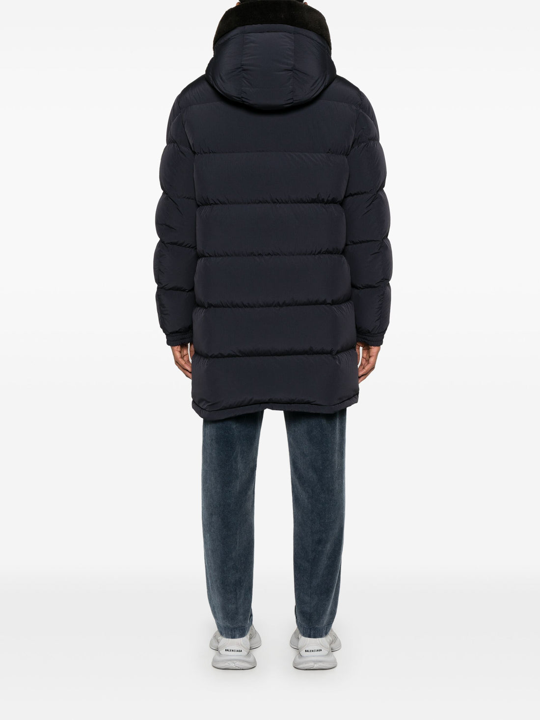 MONCLER Rowan Logo Long Parka Coat Navy