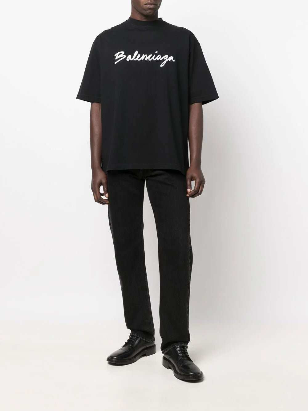 BALENCIAGA Signature Logo T Shirt Black White MAISONDEFASHION.COM