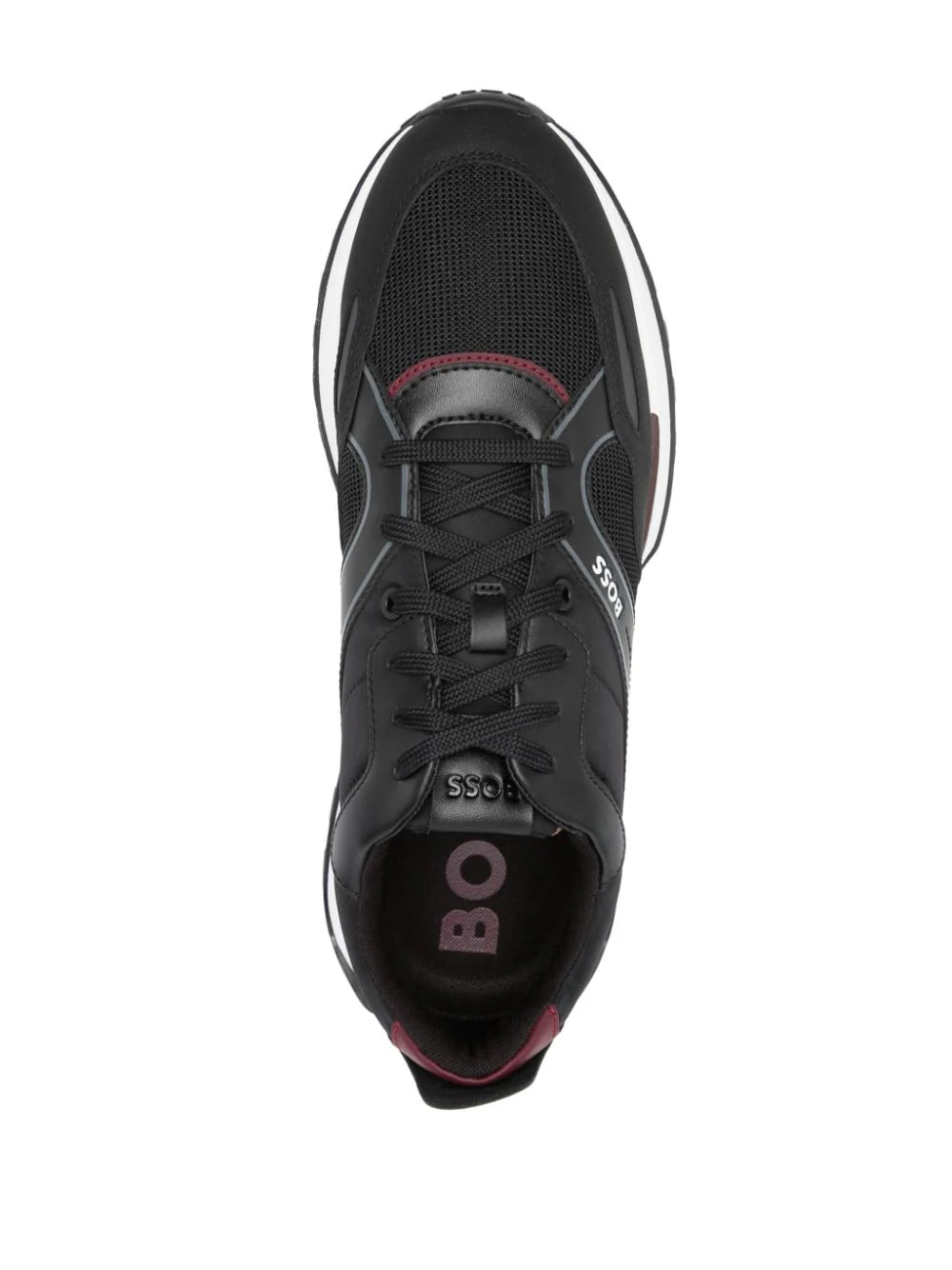 BOSS MEN Panelled Low Top Sneakers Black/White/Bordeaux Red - MAISONDEFASHION.COM
