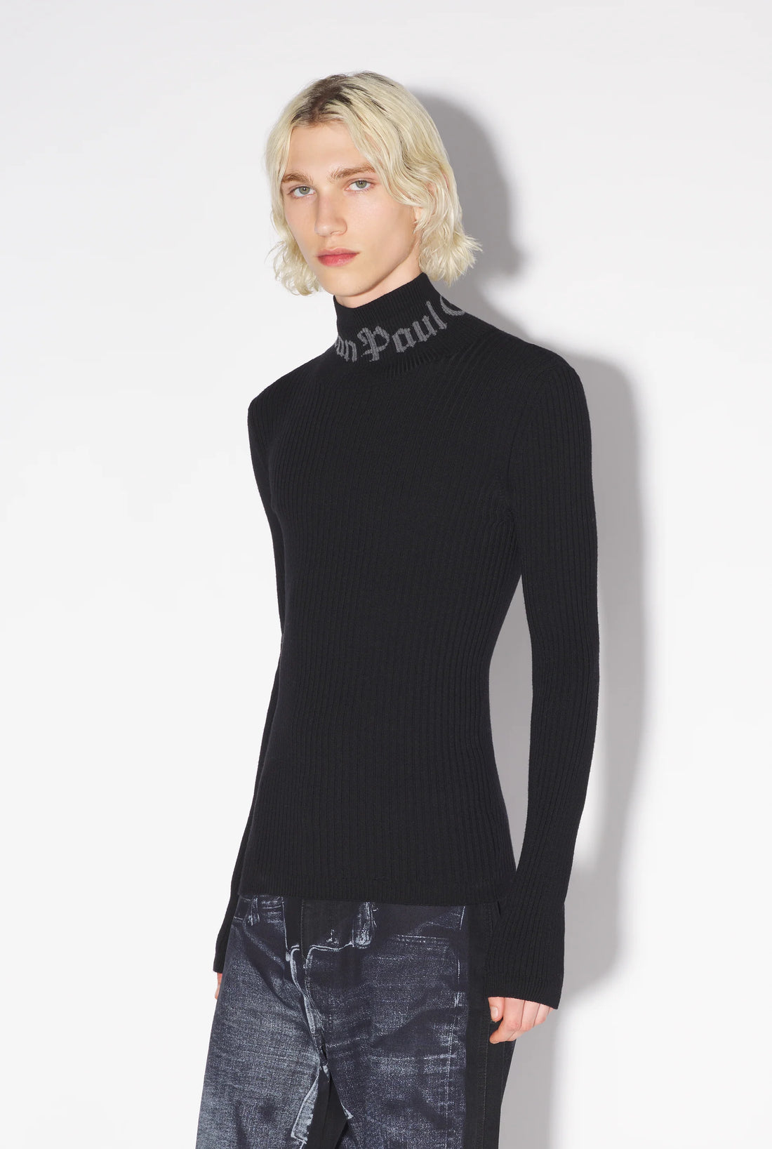 JEAN PAUL GAULTIER Logo High Neck Long Sleeve Sweater Black - MAISONDEFASHION.COM
