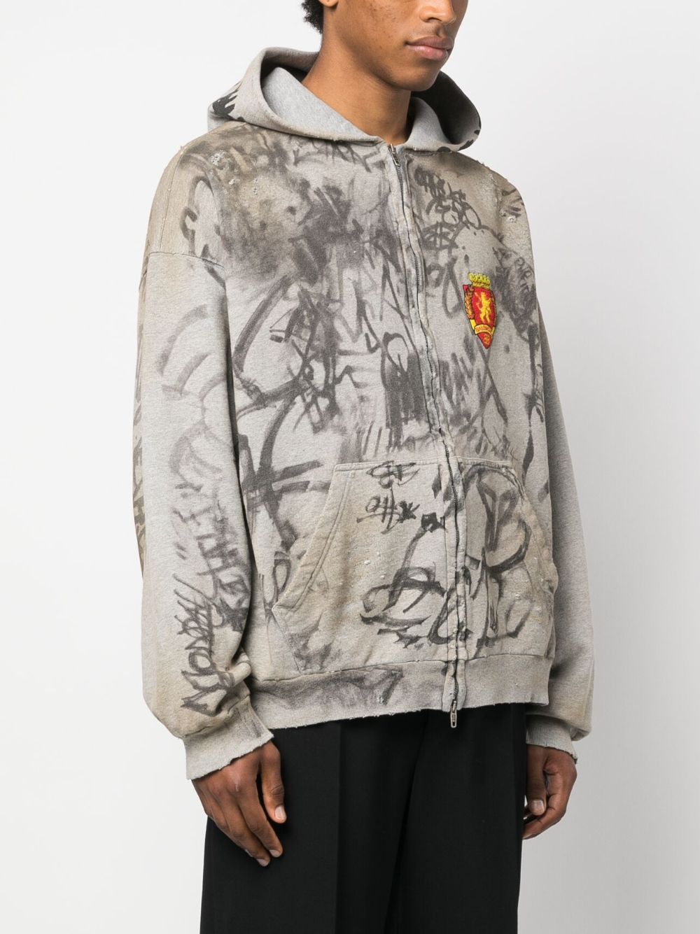 BALENCIAGA MEN Graffiti Crest Zipped Hoodie Grey – MAISONDEFASHION.COM
