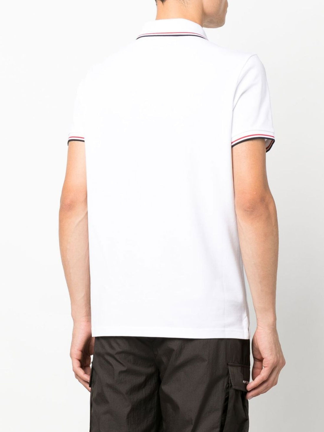 MONCLER Logo Patch Short Sleeve Cotton Polo Shirt White