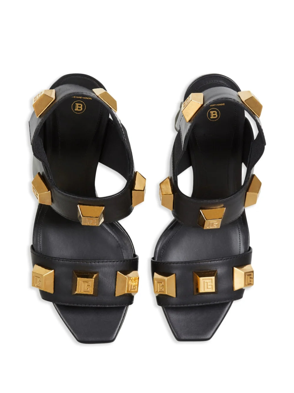 BALMAIN WOMEN Platform Sandals AVA Calfskin/Studs Black/Gold - MAISONDEFASHION.COM