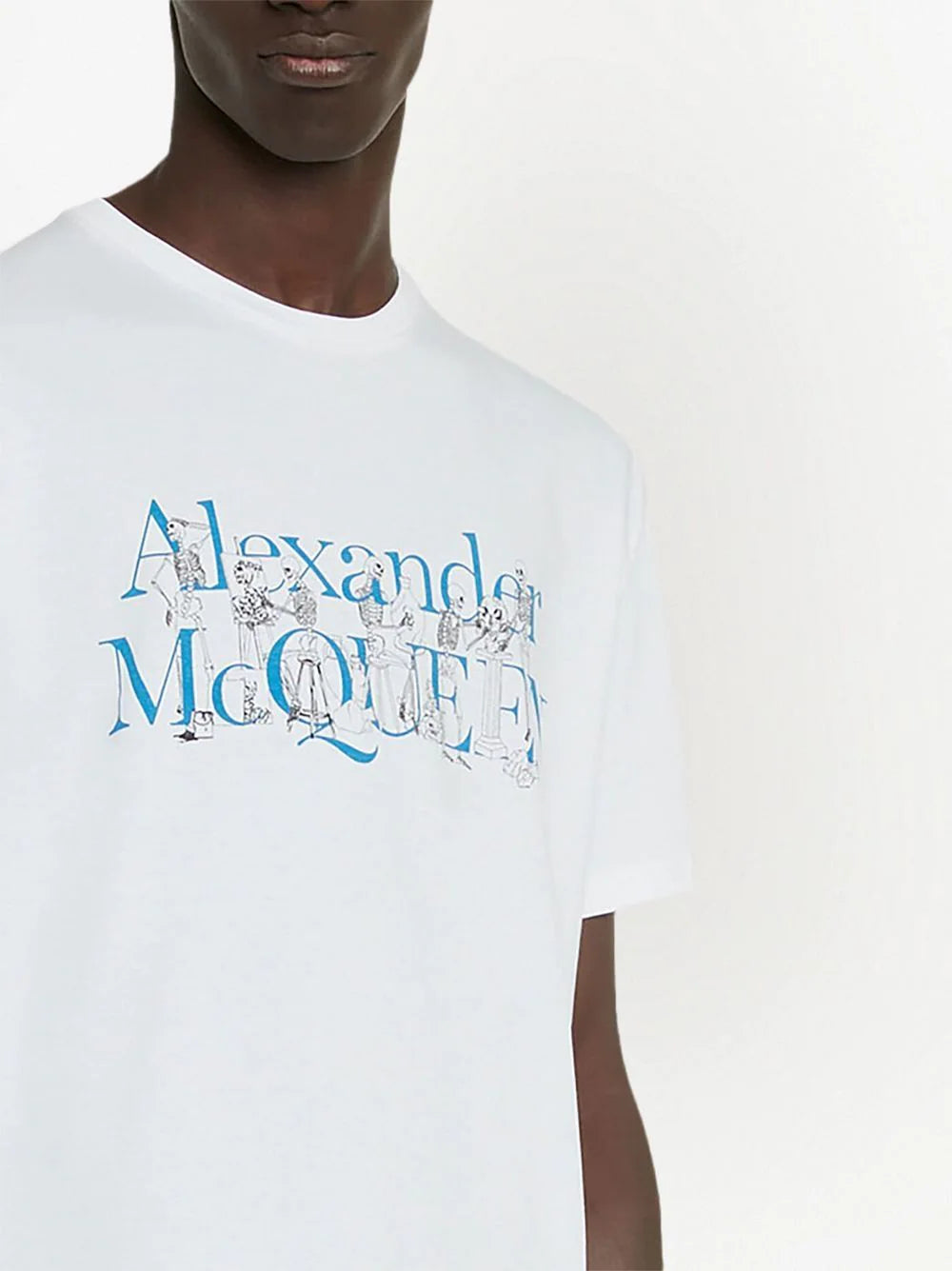 ALEXANDER MCQUEEN Logo T-Shirt White/Blue - MAISONDEFASHION.COM