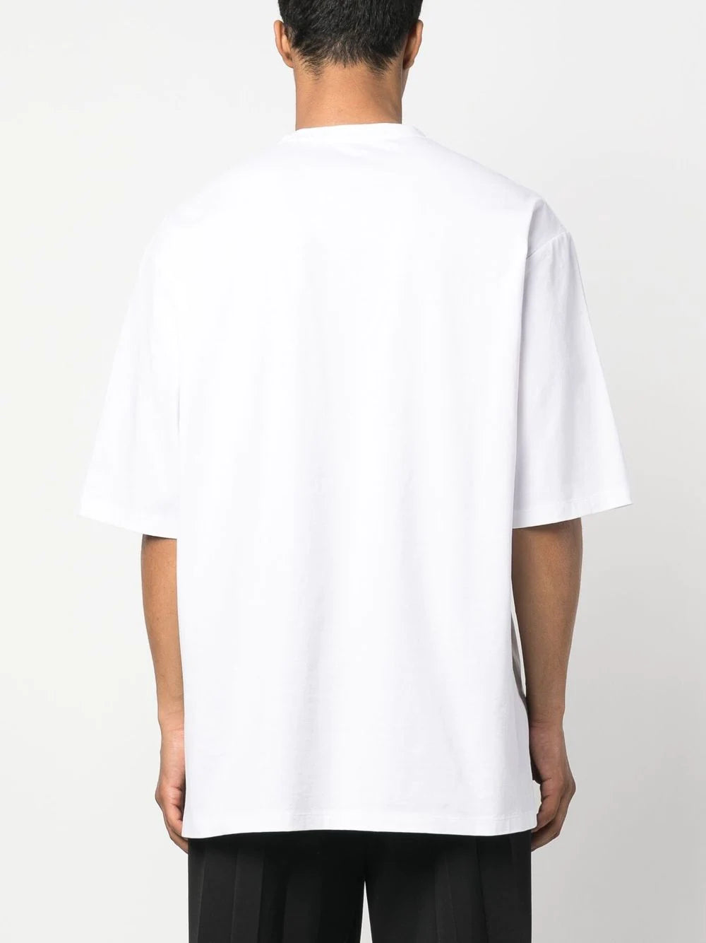 BALMAIN MEN Loose Fit Crystal Logo SS Oversized T-Shirt White/Black - MAISONDEFASHION.COM