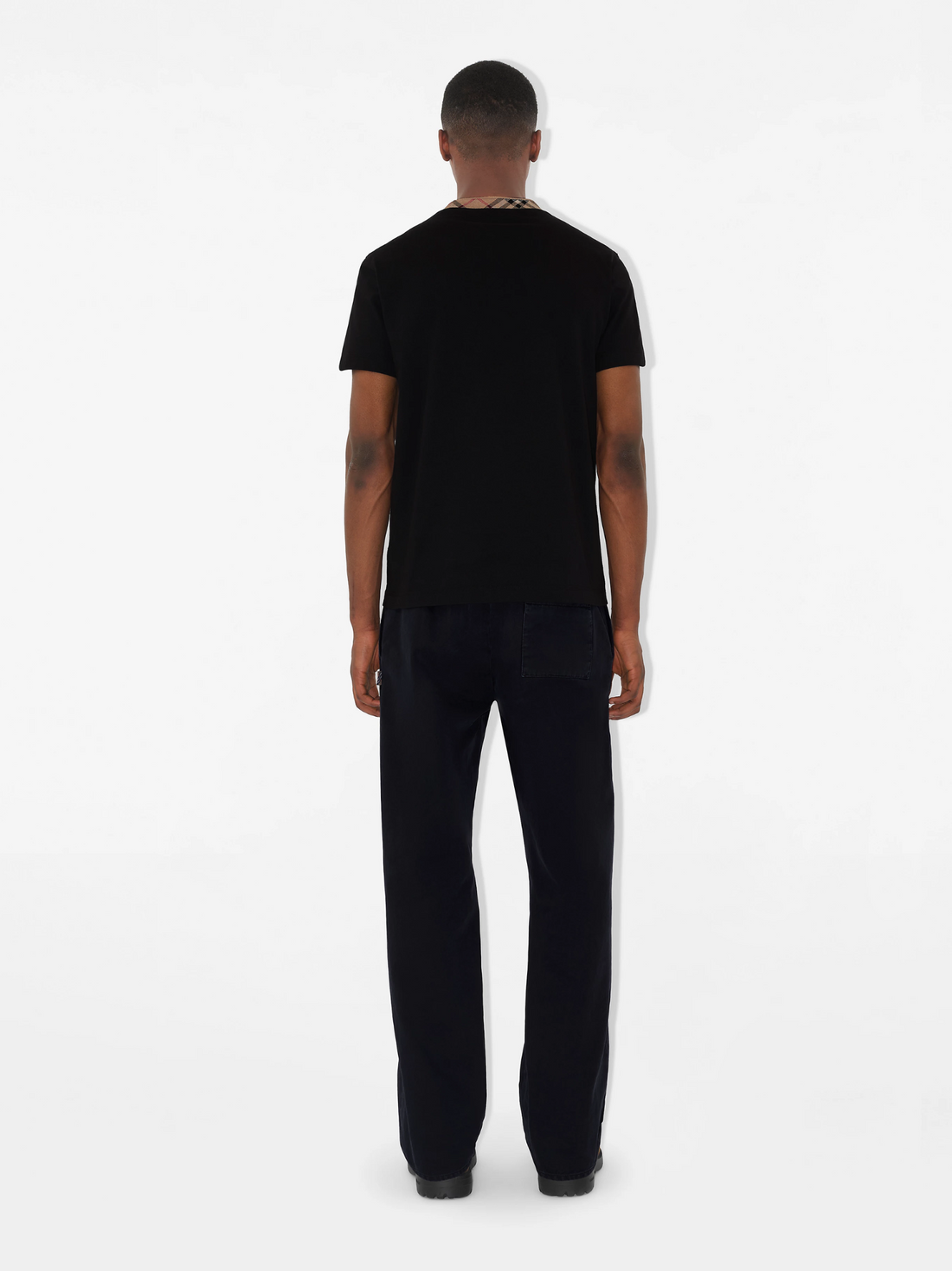 BURBERRY Check Trim Cotton T-shirt Black - MAISONDEFASHION.COM