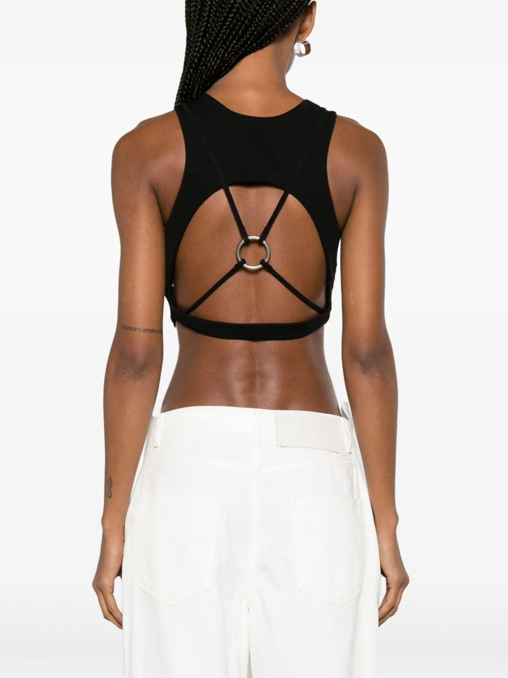 OFF-WHITE WOMEN Laceup Harness Bra Black/White - MAISONDEFASHION.COM