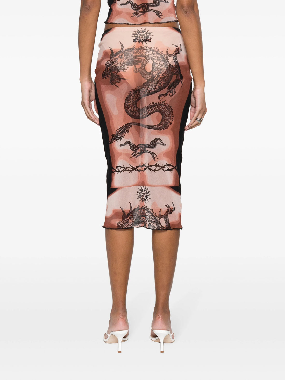 JEAN PAUL GAULTIER WOMEN Graphic Printed Midi Skirt Nude/Brown/Black - MAISONDEFASHION.COM