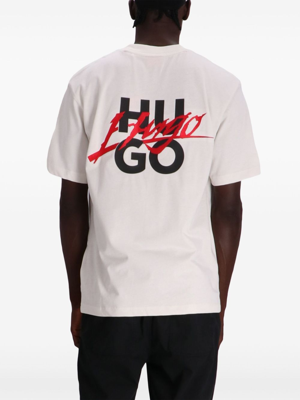 HUGO Dlogotee Logo Embroidered Cotton T-Shirt Natural HUGO Dlogotee Logo Embroidered Cotton T-Shirt Natural