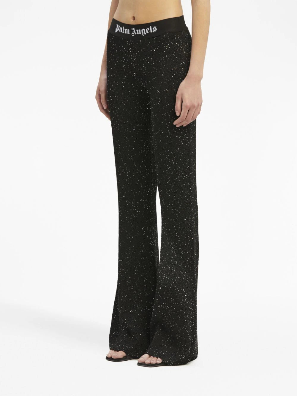 PALM ANGELS WOMEN Soiree Knit Logo Pants Black/White - MAISONDEFASHION.COM