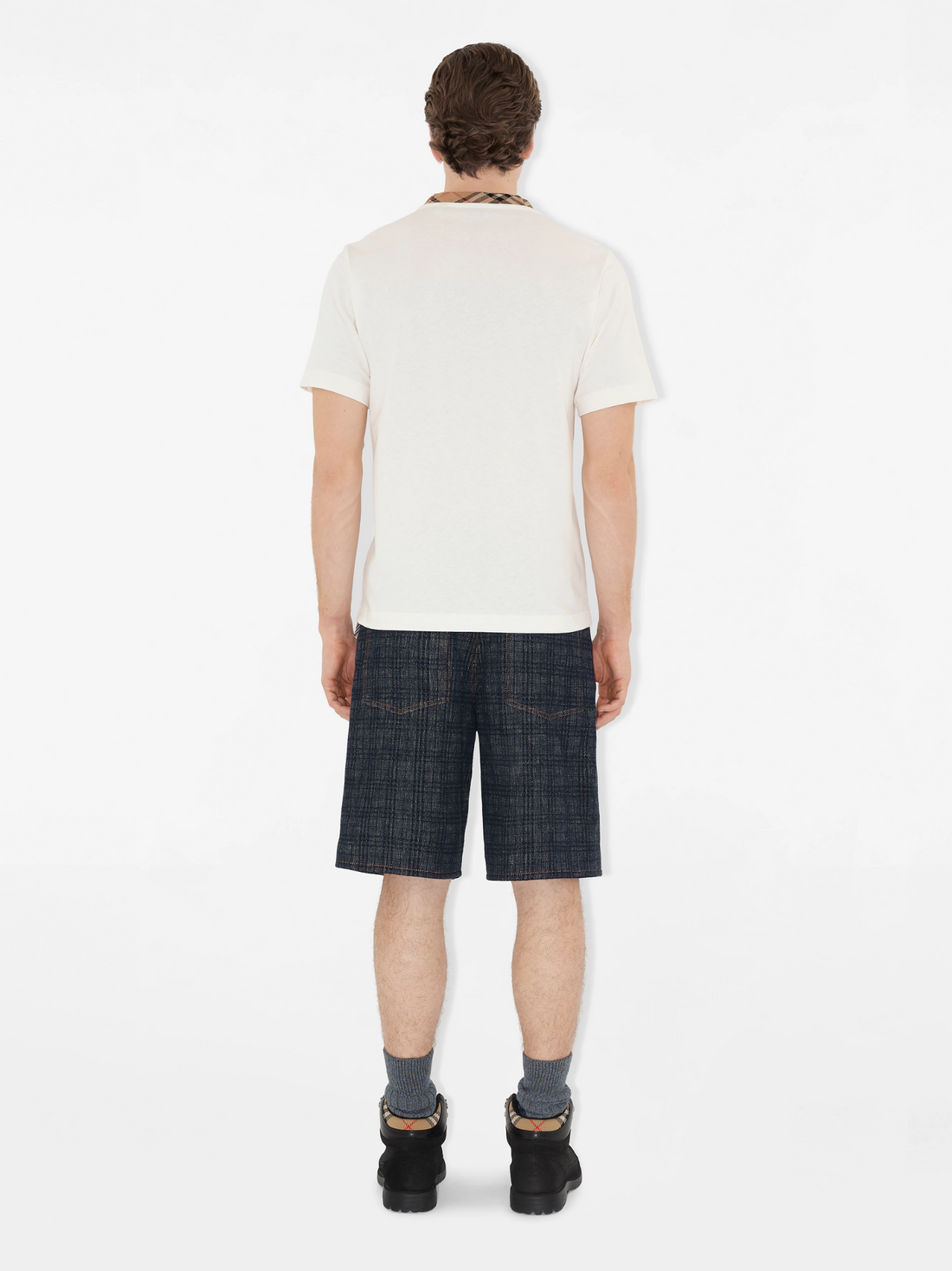 BURBERRY Check Trim Cotton T-shirt Chalk White - MAISONDEFASHION.COM