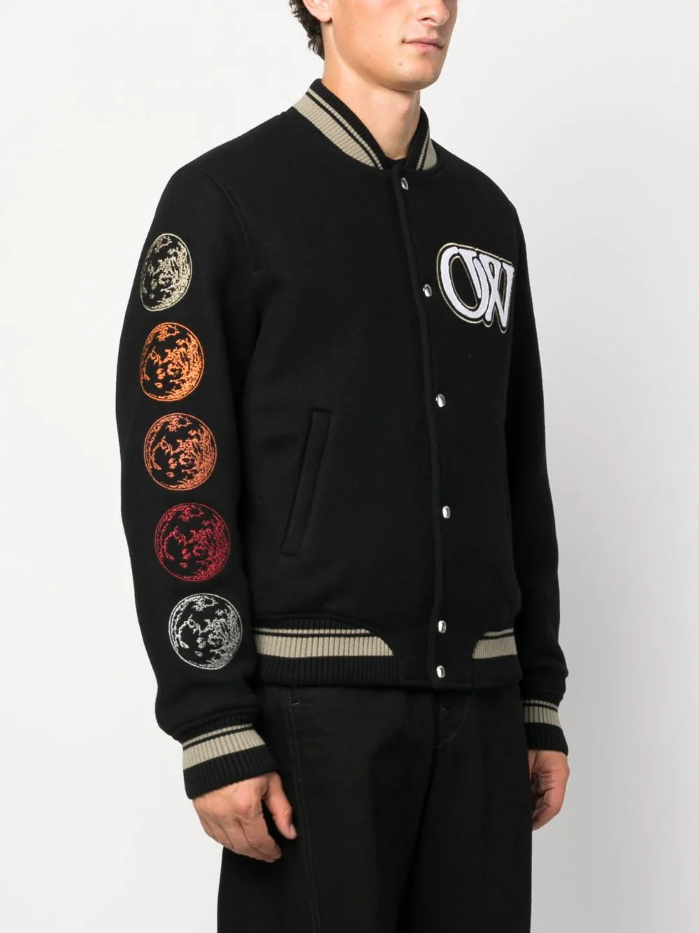 OFF-WHITE MEN Moon Phase Varsity Field Jacket Black/White - MAISONDEFASHION.COM