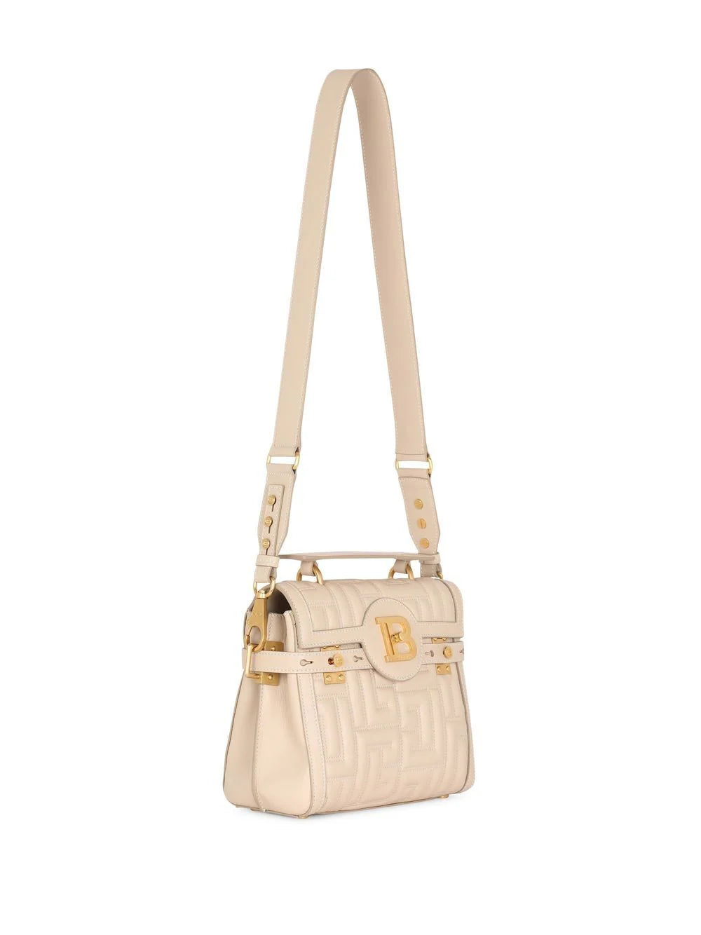 BALMAIN WOMEN BBUZZ 23 Soft Quilted Lamb Skin Flap Bag Sable/Creme - MAISONDEFASHION.COM
