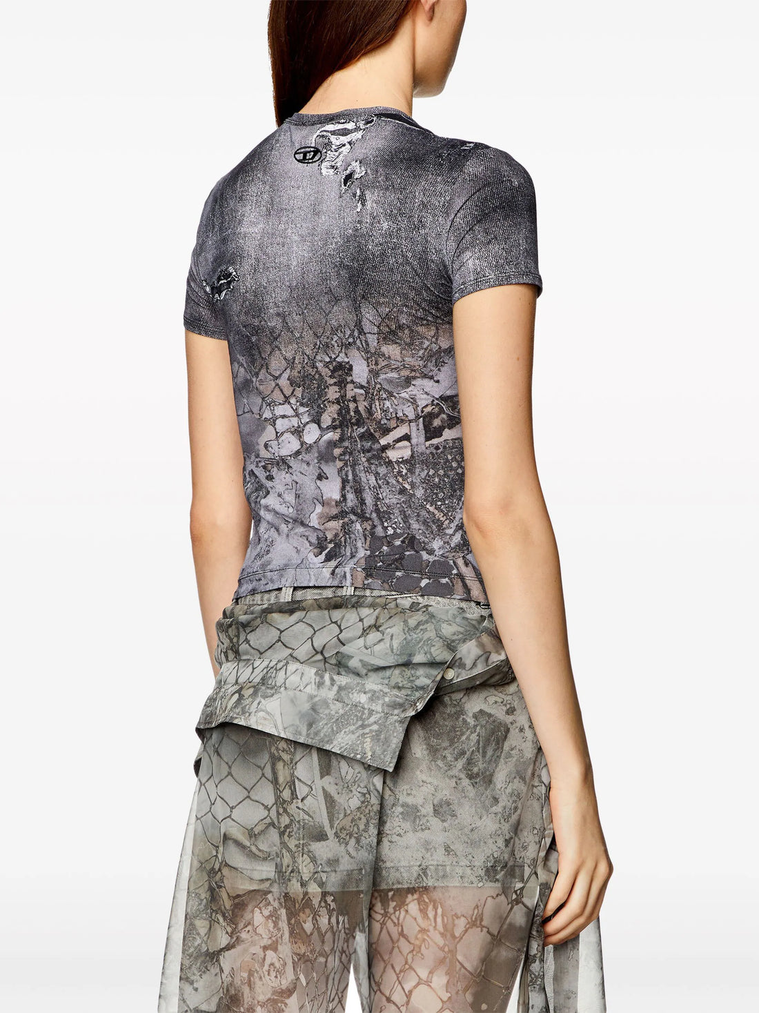 DIESEL WOMEN T-Uncski Abstract Print T-Shirt Slate Grey - MAISONDEFASHION.COM