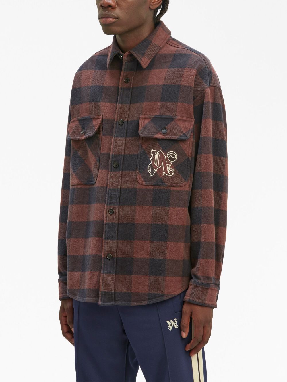 PALM ANGELS MEN PA Monogram Check Overshirt Brown - MAISONDEFASHION.COM