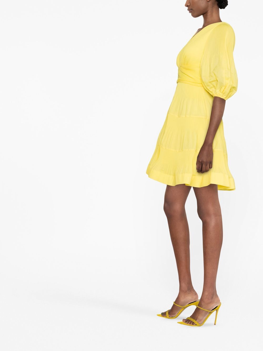 ZIMMERMANN WOMEN Puff-Sleeve V-Neck Pleated Mini Dress Yellow –