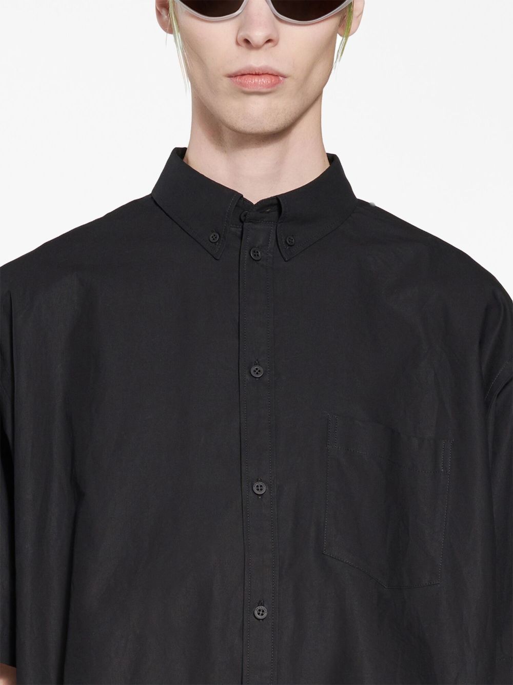 BALENCIAGA MEN Tape Type Short Sleeve Shirt Large Fit Black - MAISONDEFASHION.COM