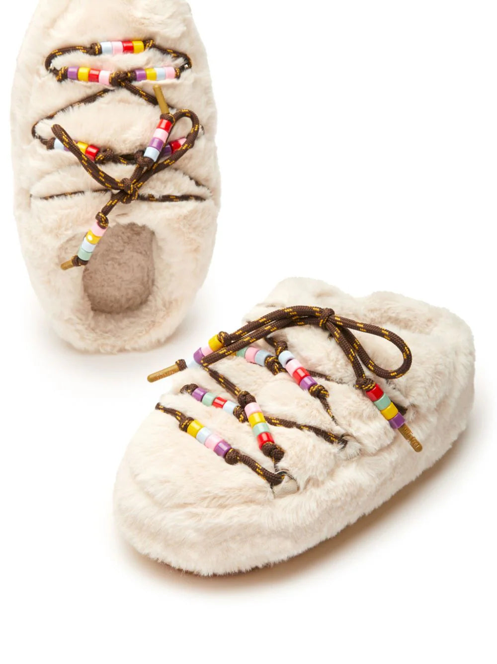 MOON BOOT WOMEN Faux Fur Beads Mules Cream Multicolour