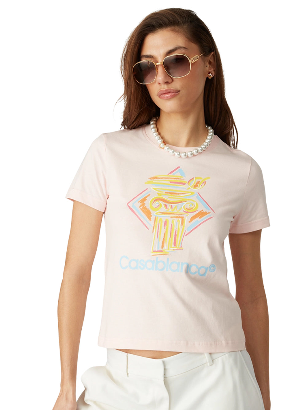 CASABLANCA WOMEN Diamond Column Printed Fitted T-Shirt Pink