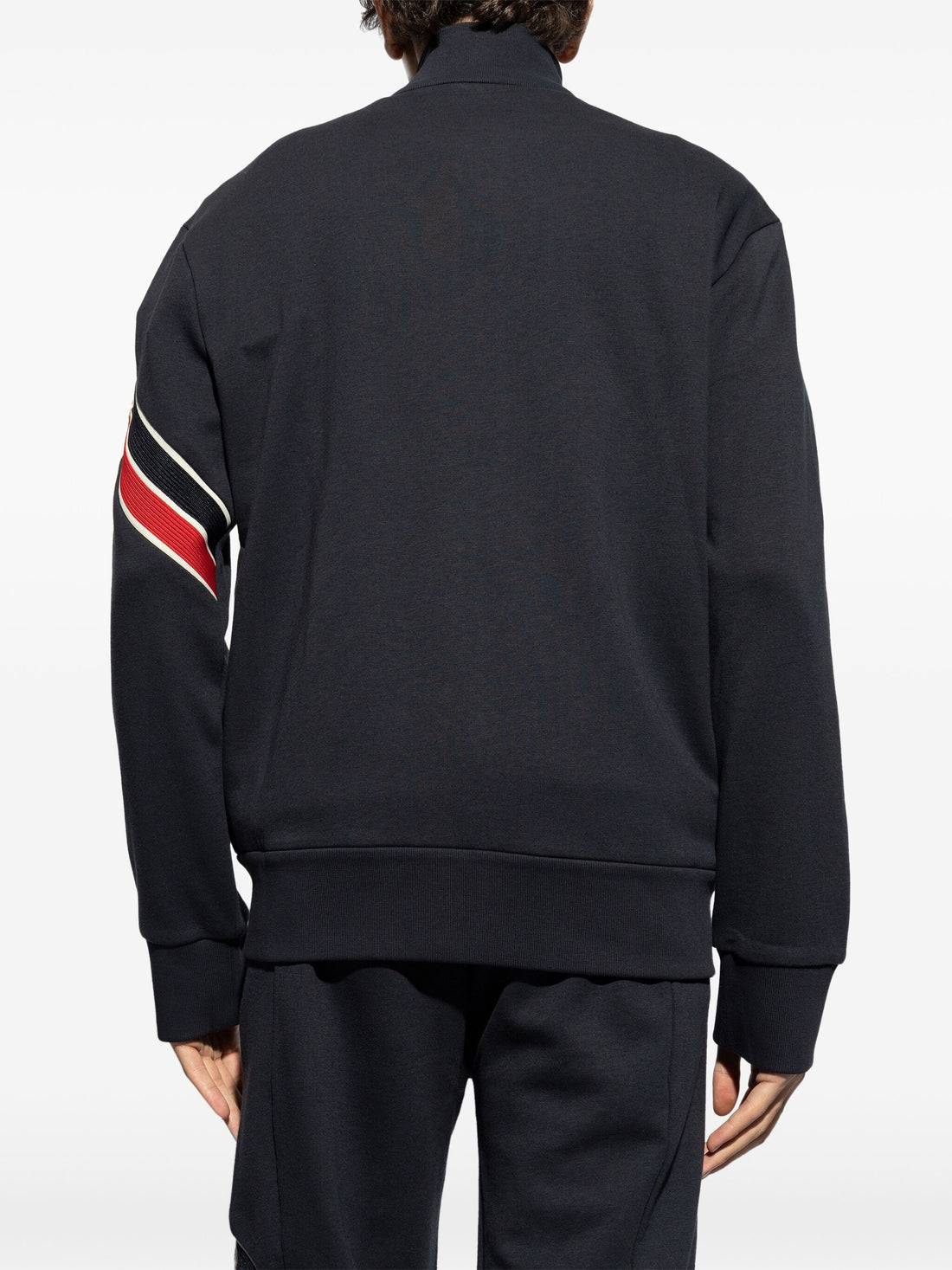 MONCLER Logo Stripe Detail Zipped Cardigan Navy