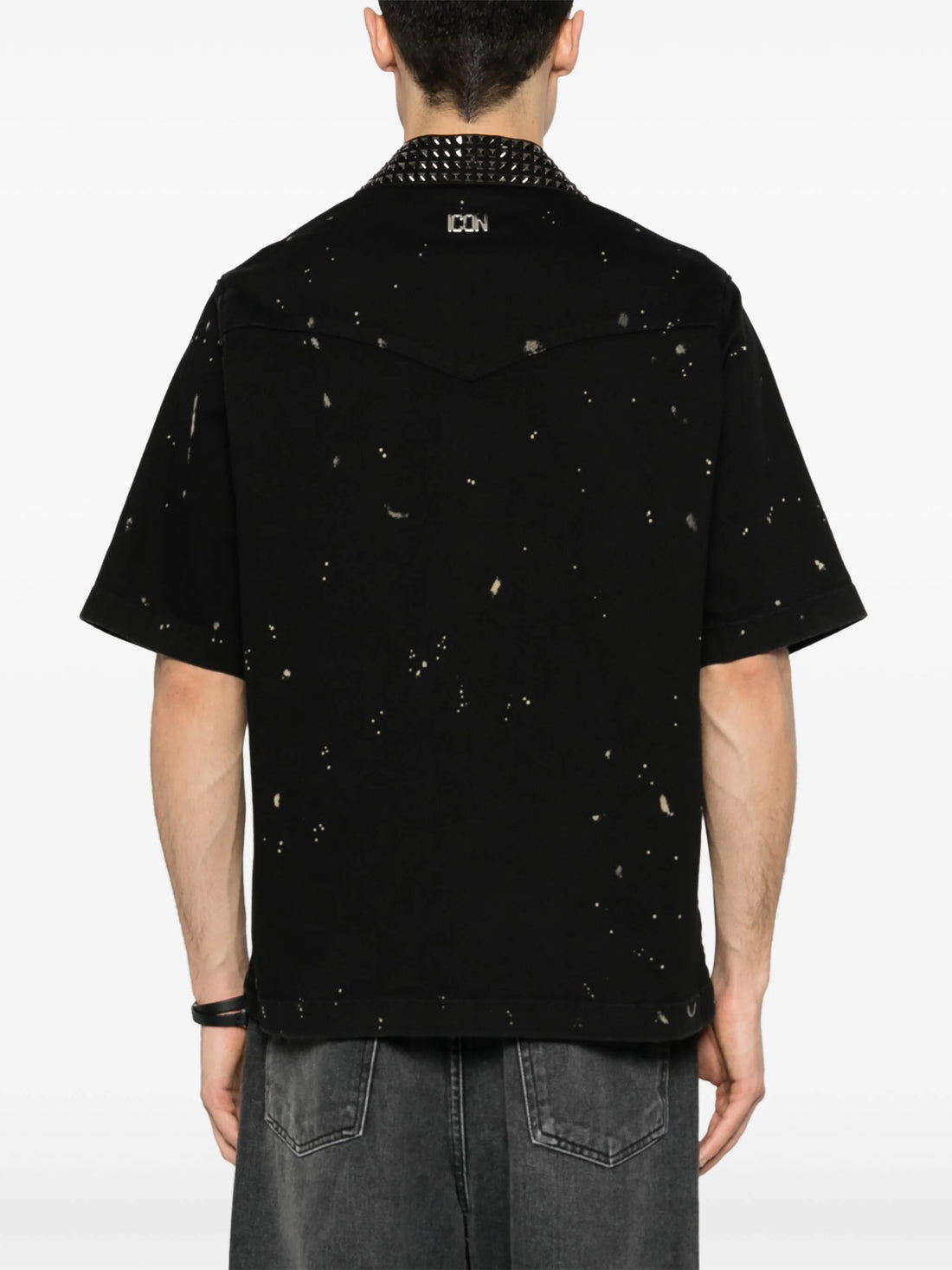 DSQUARED2 Icon Studded Short Sleeve Shirt Black - MAISONDEFASHION.COM