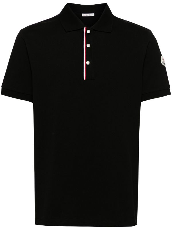MONCLER Logo-patch Piqué Short Sleeves Polo Shirt Black - MAISONDEFASHION.COM