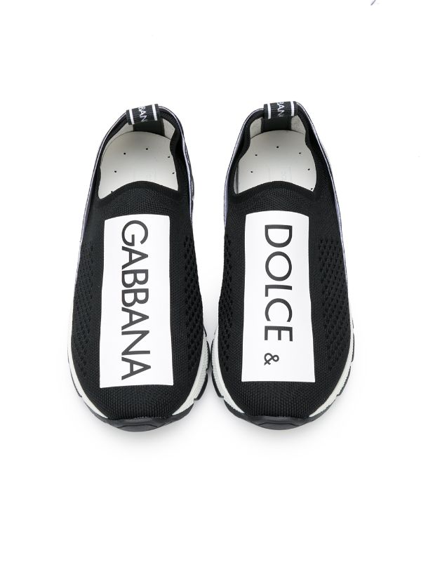 DOLCE & GABBANA KIDS Boys Logo-print Sock-style Sneakers Black/White - MAISONDEFASHION.COM