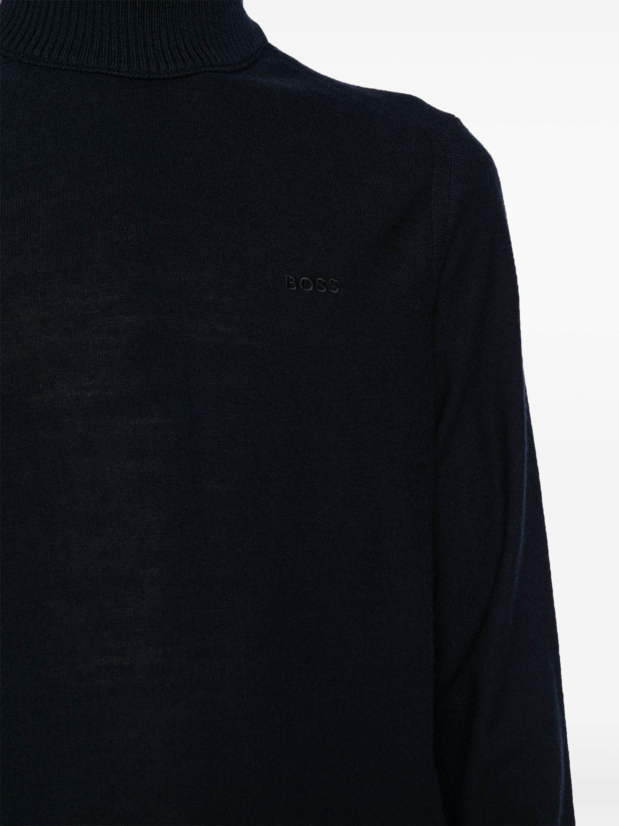 スウェット・トレーナー BOSS Logo Embroidered Wool Blend Turtle Neck Sweater Light B BOSS Logo Embroidered Wool Blend Turtle Neck Sweater Navy