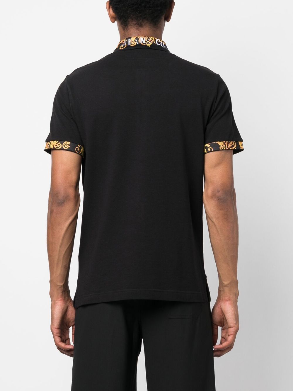 VERSACE MEN Baroque Collar Print Polo Shirt Black/Gold - MAISONDEFASHION.COM