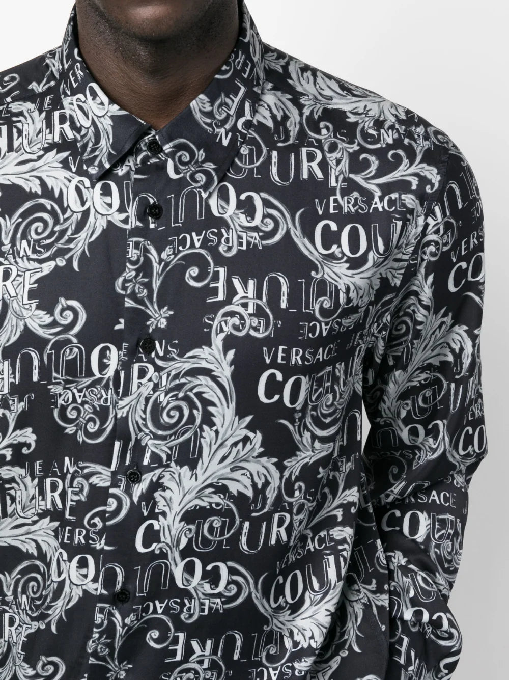 VERSACE Baroque Logo Pattern Print Cotton Long Sleeve Shirt VERSACE Baroque Logo Pattern Print Cotton Long Sleeve Shirt