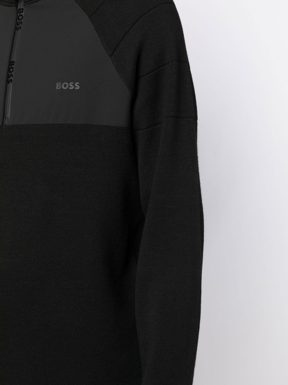 BOSS Zamio Half Zip Sweater Black - MAISONDEFASHION.COM