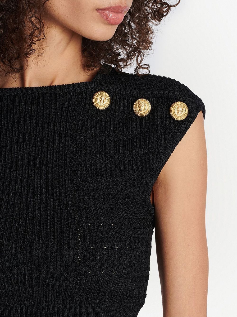 Balmain ショルダーボタン　ニット　36 BALMAIN WOMEN 6 Button Knit Cropped Top Black Gold