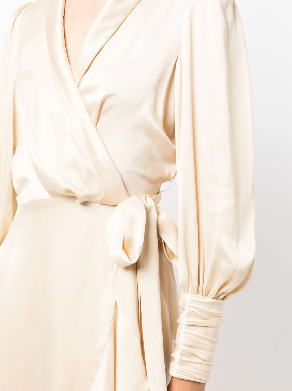 ZIMMERMANN WOMEN Silk Wrap Midi Dress Cream - MAISONDEFASHION.COM