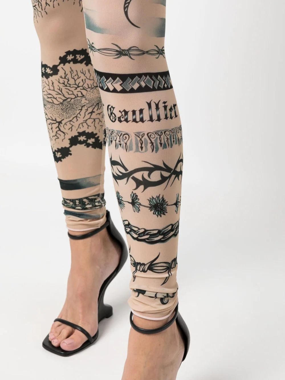 JEAN PAUL GAULTIER WOMEN Tattoo Printed Effect Leggings Nude/Grey JEAN PAUL GAULTIER WOMEN Tattoo Printed Effect Leggings Nude/Grey