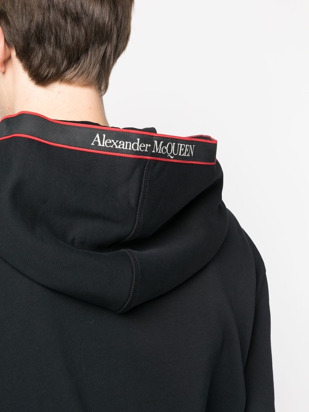 ALEXANDER MCQUEEN Logo Tape Hoodie Black – MAISONDEFASHION.COM ALEXANDER MCQUEEN Logo Tape Hoodie Black – MAISONDEFASHION.COM