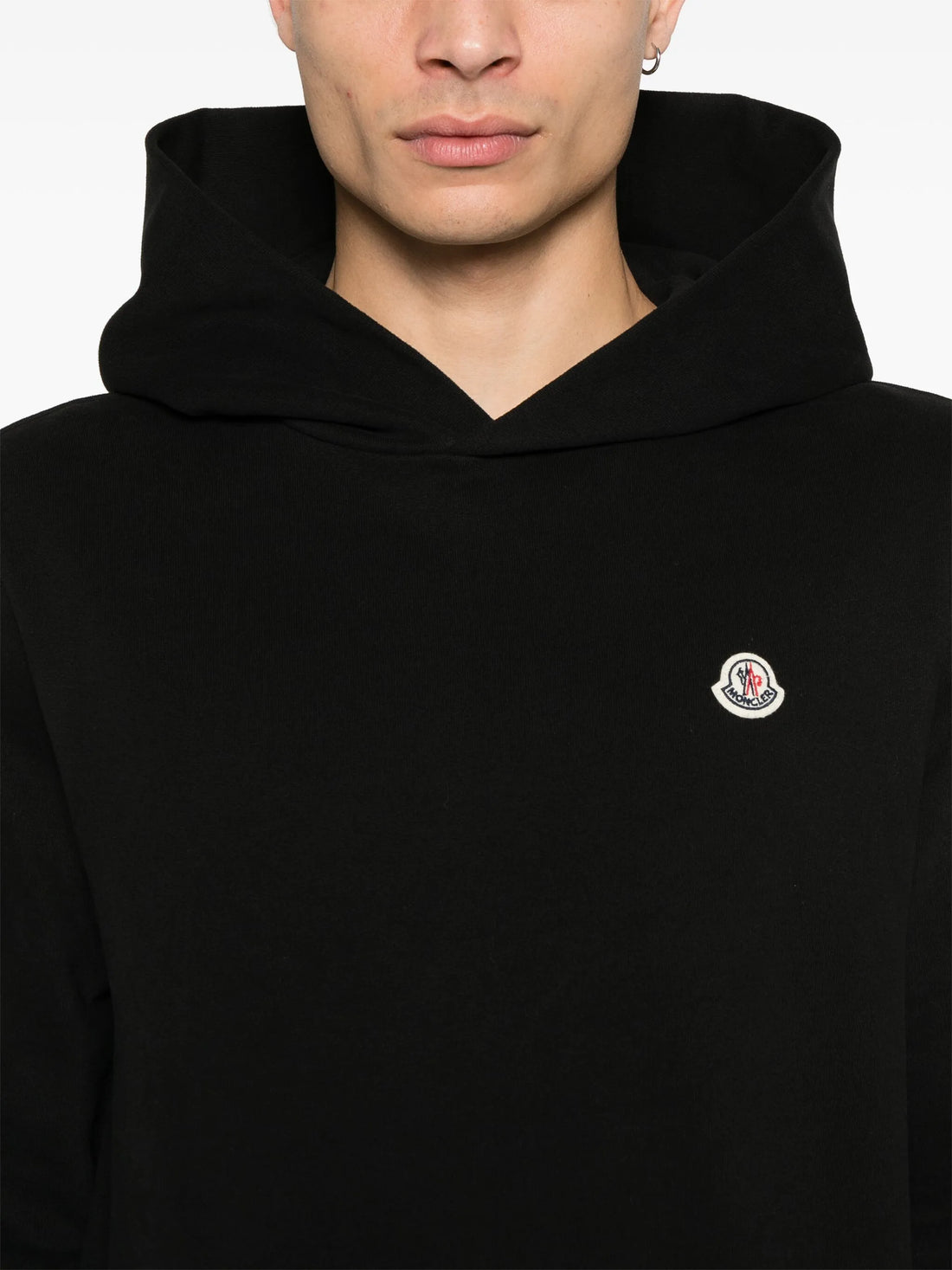 MONCLER Logo Patch Long Sleeved Hoodie Black - MAISONDEFASHION.COM