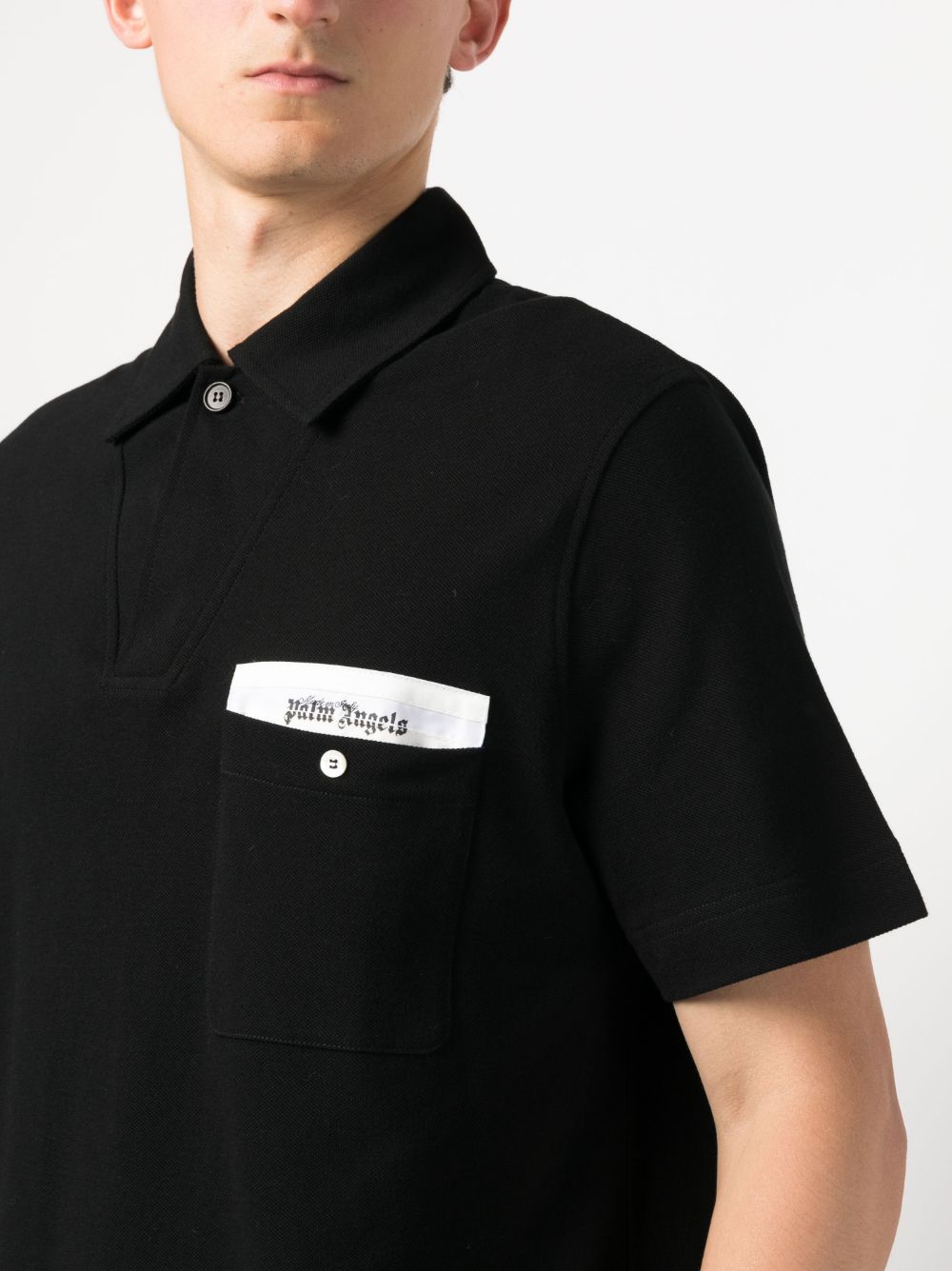 PALM ANGELS MEN Sartorial Tape Button Polo Shirt Black - MAISONDEFASHION.COM