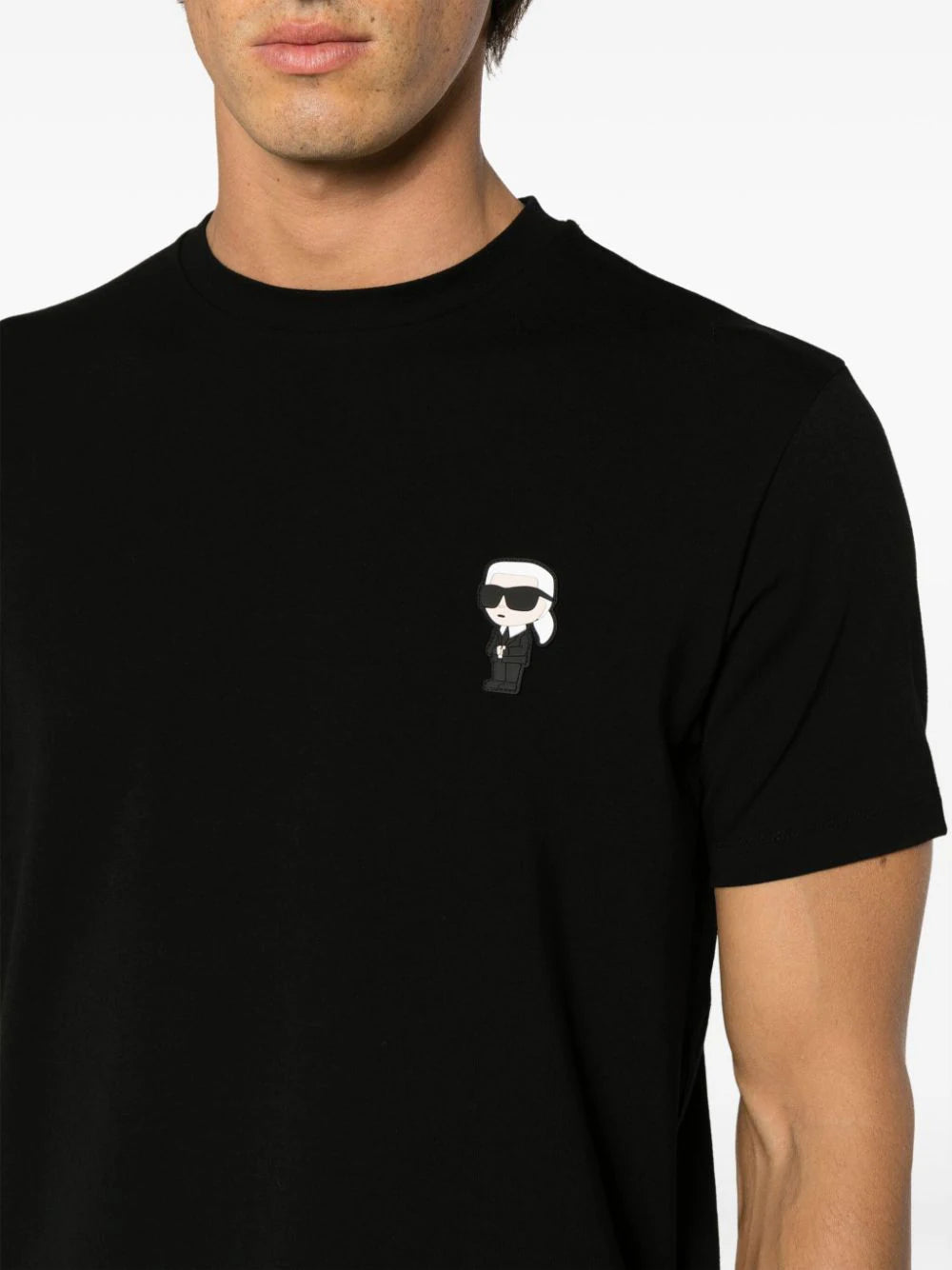 KARL LAGERFELD MEN Logo Patch Cotton T-Shirt Black - MAISONDEFASHION.COM