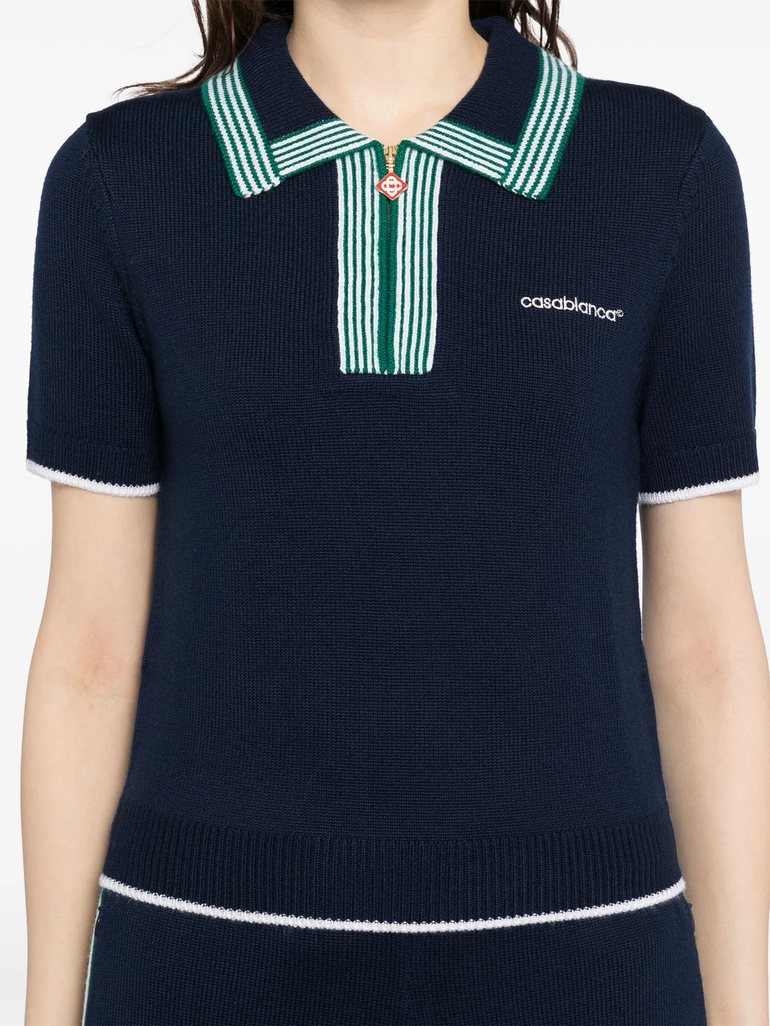 CASABLANCA WOMEN Logo Embroidered Tennis Polo Shirt Navy/Green