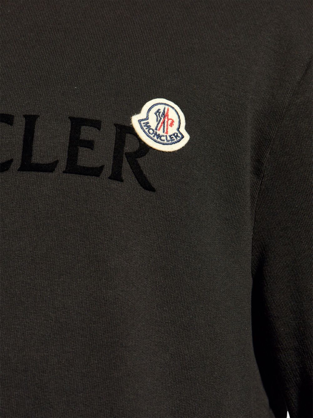 MONCLER Double Logo Flocked Cotton Jersey Sweatshirt Black