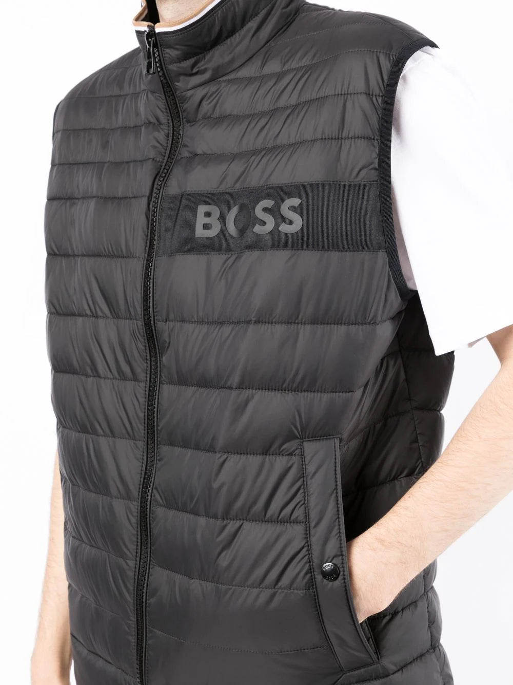 BOSS Logo-print Padded Gilet Jacket Black - MAISONDEFASHION.COM