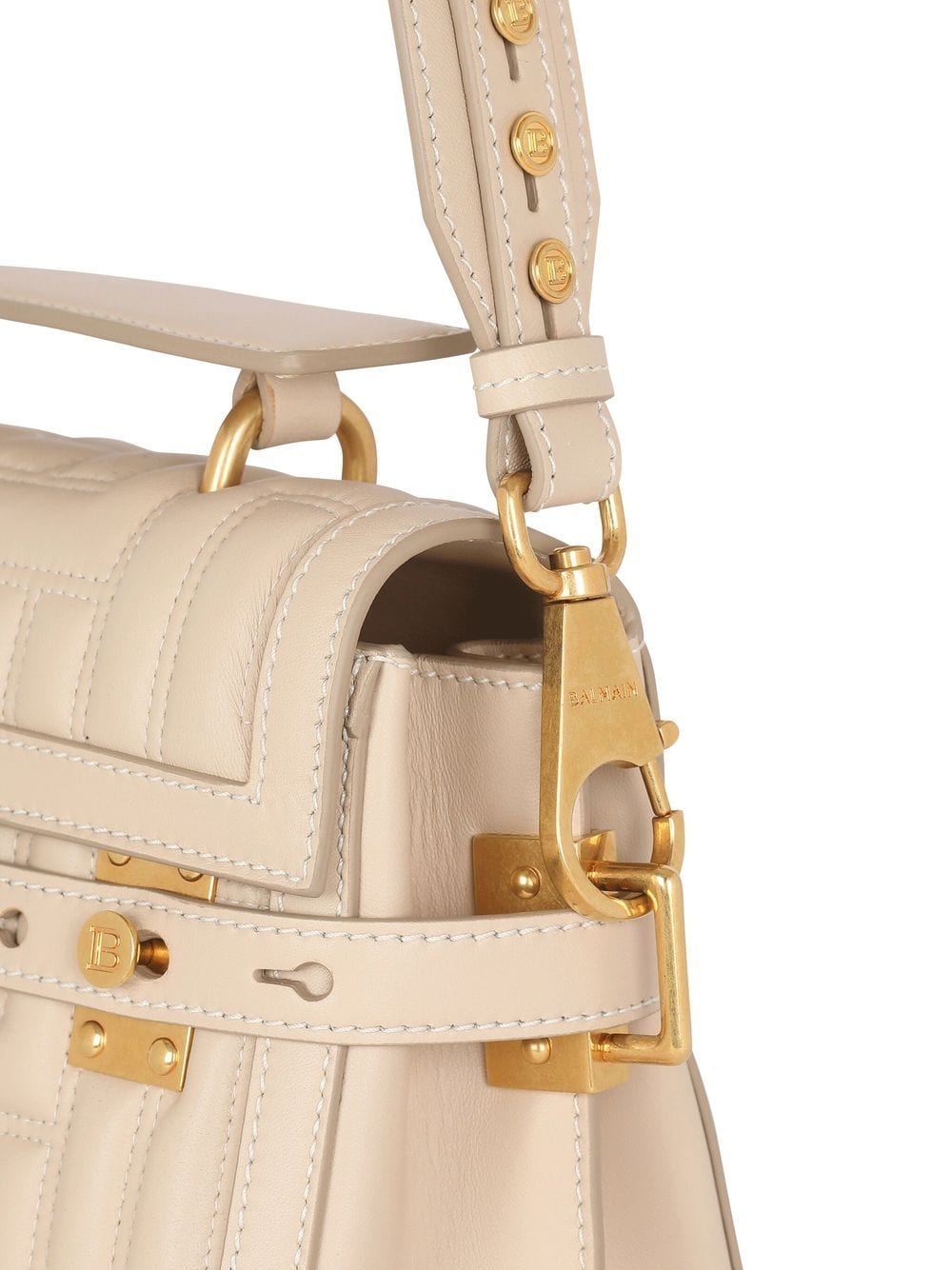 BALMAIN WOMEN BBUZZ 23 Soft Quilted Lamb Skin Flap Bag Sable/Creme - MAISONDEFASHION.COM