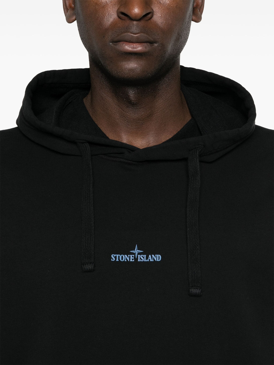 STONE ISLAND Compass Badge Logo Print Cotton Jersey Hoodie Black