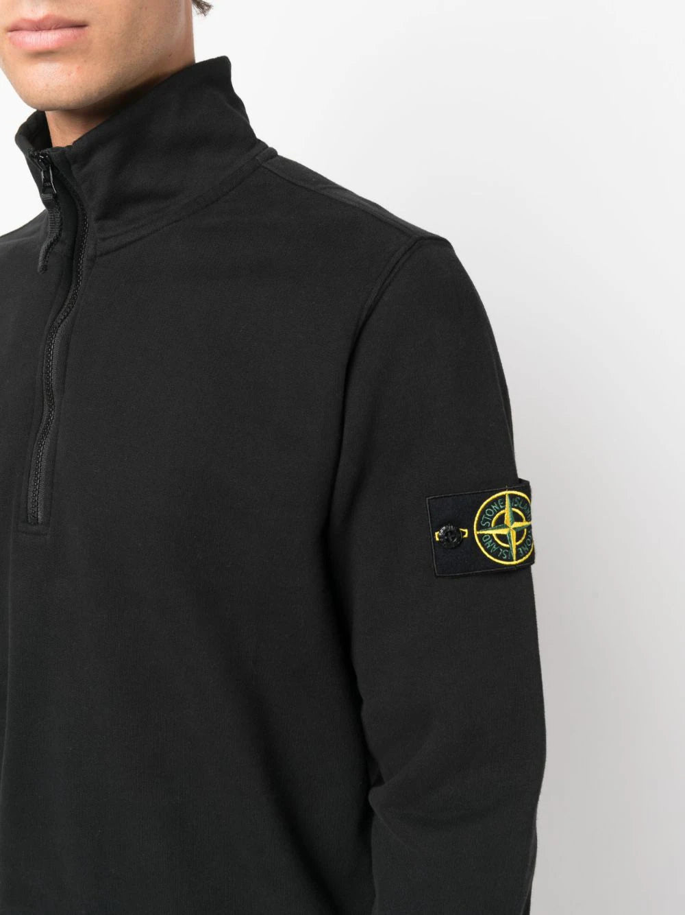 STONE ISLAND Quarter Zip Sweatshirt Black - MAISONDEFASHION.COM