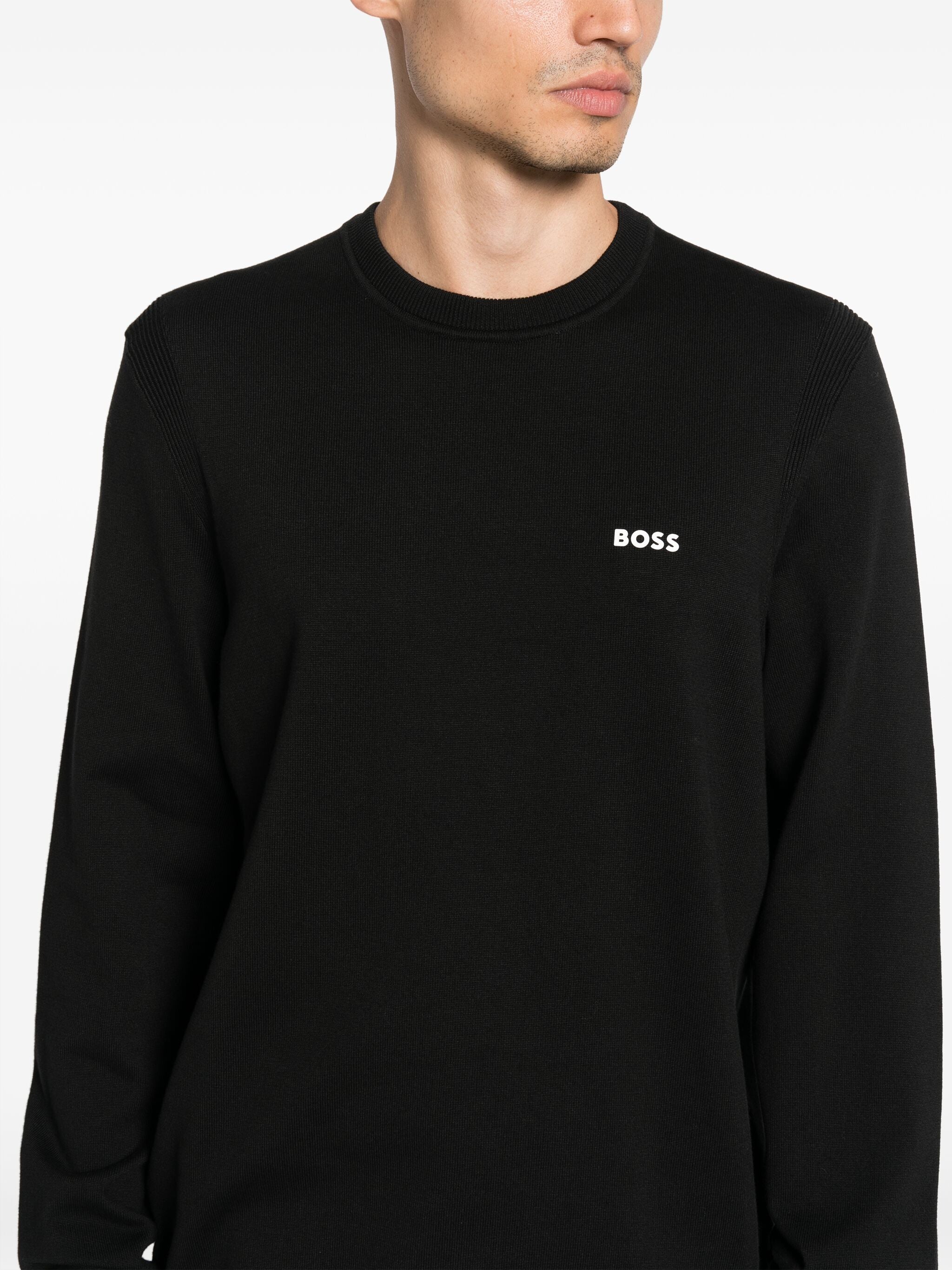 スウェット・トレーナー BOSS Cotton-blend Regular-fit Sweater With Logo Print Black BOSS Cotton-blend Regular-fit Sweater With Logo Print Black